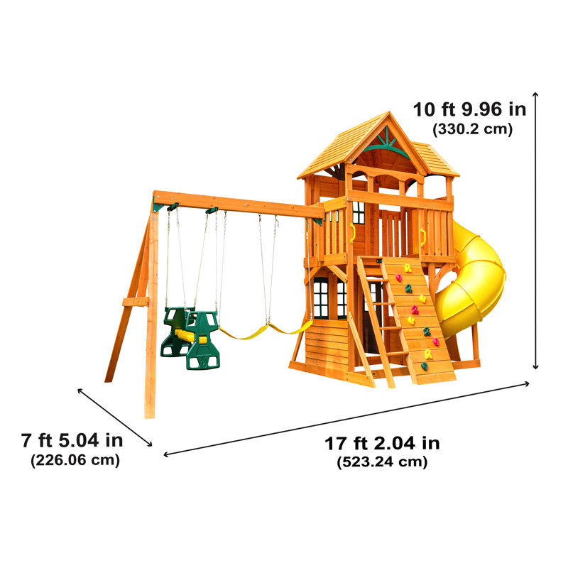 KidKraft Boulder Station Wooden Swing Set / Playset with Tube Slide